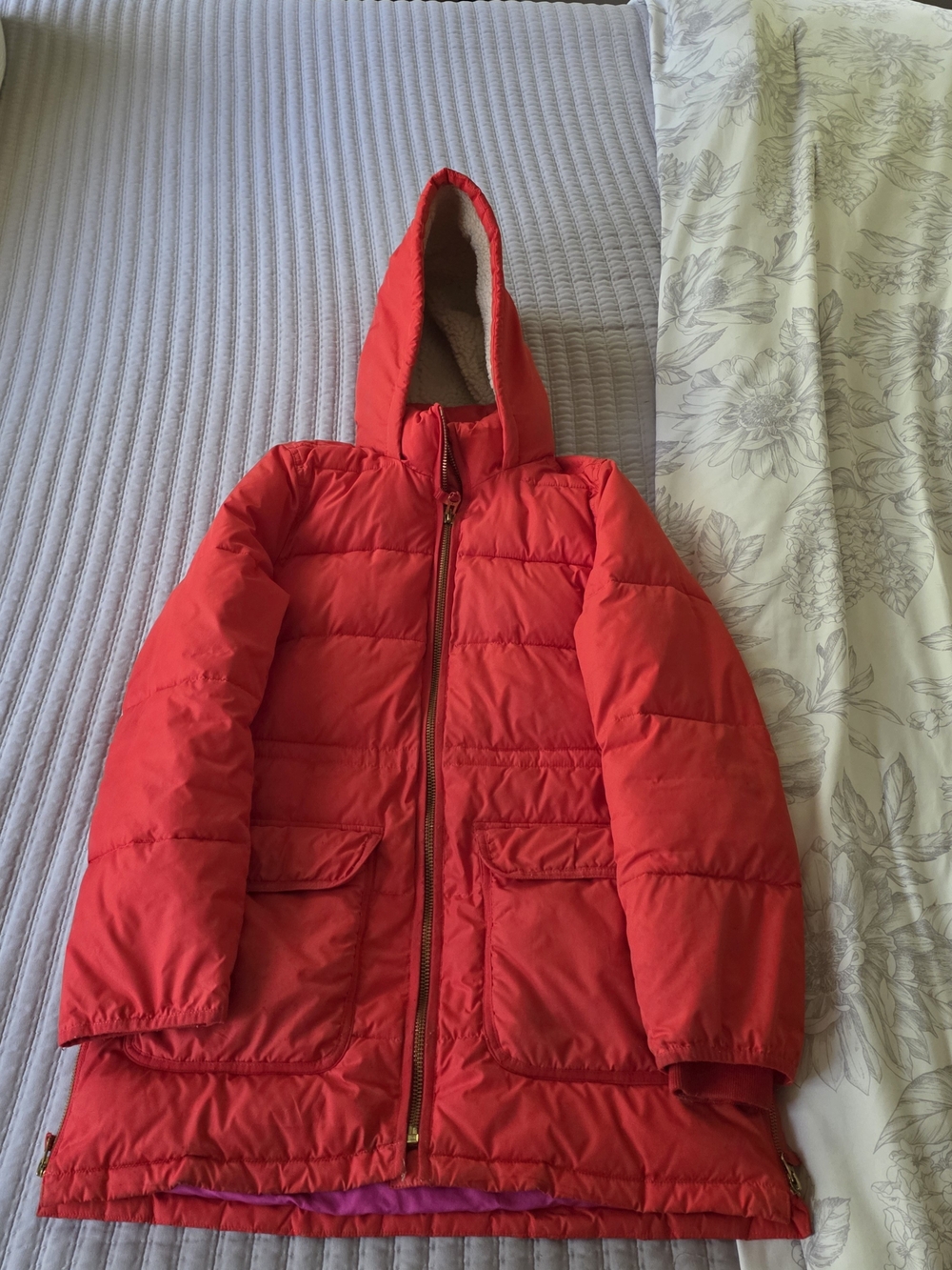 J. Crew Girls' Red Hooded Puffer Coat